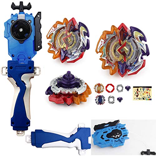 DWIN Battling Toys Burst Booster B-126 Chou Z Muso Sun and Moon Double God Duo Eclipse Starter with Battling String Launcher Burst Bey Launcher LR (Left and Right Turning)+String Launcher Grip(Blue)