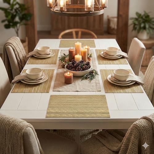 Image of YELONA Placemats for Dining Table - Heat Resistant, Non-Slip & Washable PVC Vinyl Table Mats - Set of 4, 45 x 30 cm (Wheat Brown)