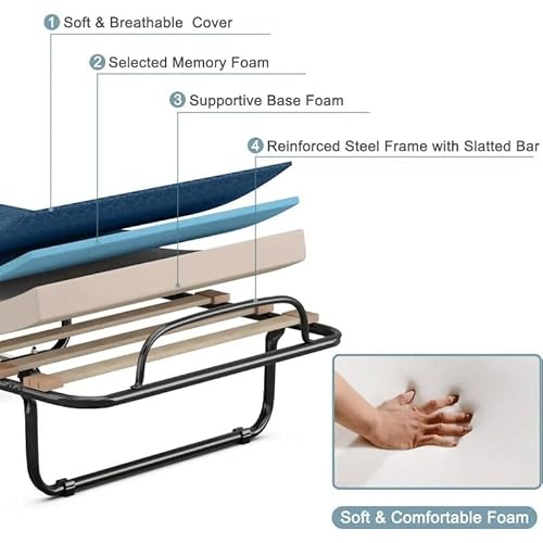 ASWRTYJO Foldable Bed with Memory Foam Mattress for Adults Portable Fold Up Guest Folding Rollaway - Image 5