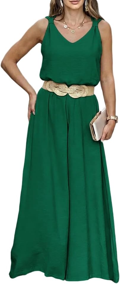 CHICME 2 Piece Outfits for Women Summer Sleeveless Twist Tank Top and Wide Leg Pant Sets Casual Travel Airport Outfits Flowy