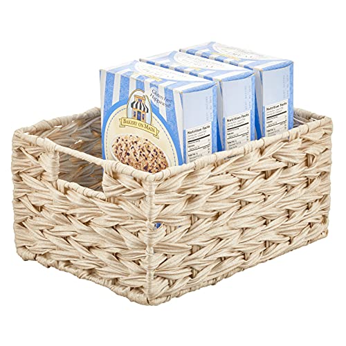 Mdesign Woven Farmhouse Kitchen Pantry Food Storage Organizer Basket Bin Box - Container Organization For Cabinets, Cupboards, Shelves, Countertops - Store Potatoes, Onions, Fruit, 3 Pack, Cream/Beige #TOP5