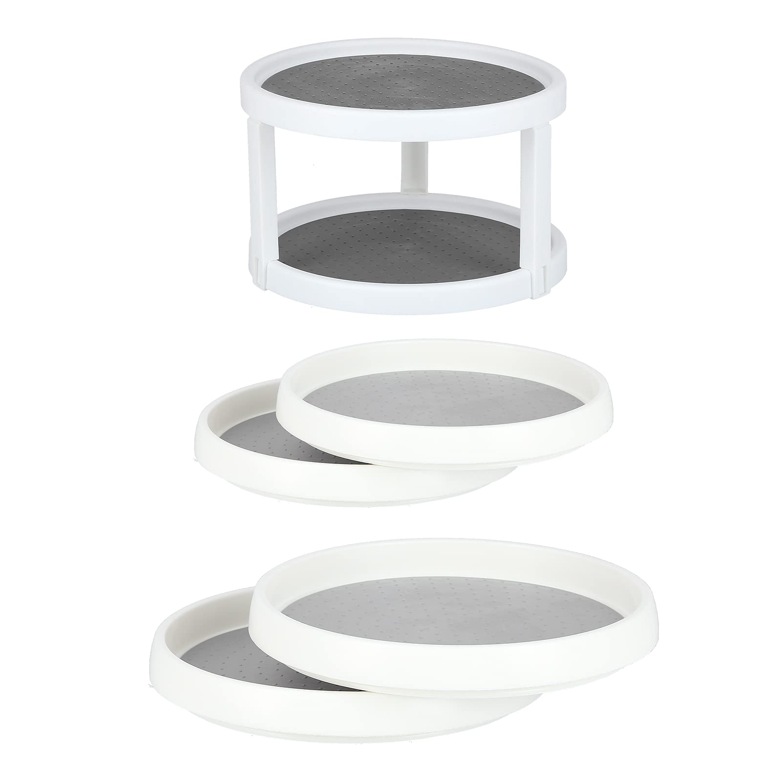 Organisateur d'armoire à Plateau tournant antidérapant Lazy Susan de 10/12 Pouces - Support à épices Rotatif à 360 degrés - Blanc et Gris(S)
