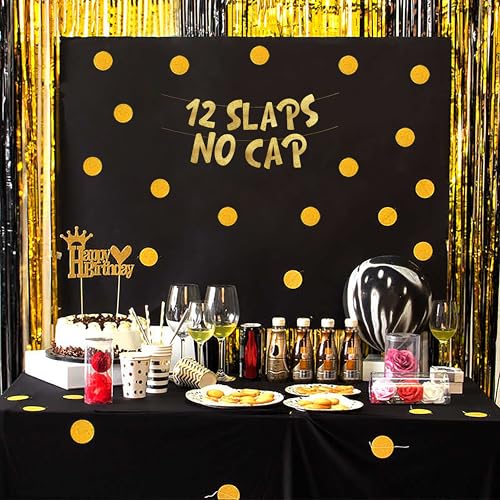 Image of Pre-Strung 12 Slaps No Cap Gold Glitter Banner - Funny 12th Birthday Decorations for Boys and Girls - Birthday Party Supplies and Gifts