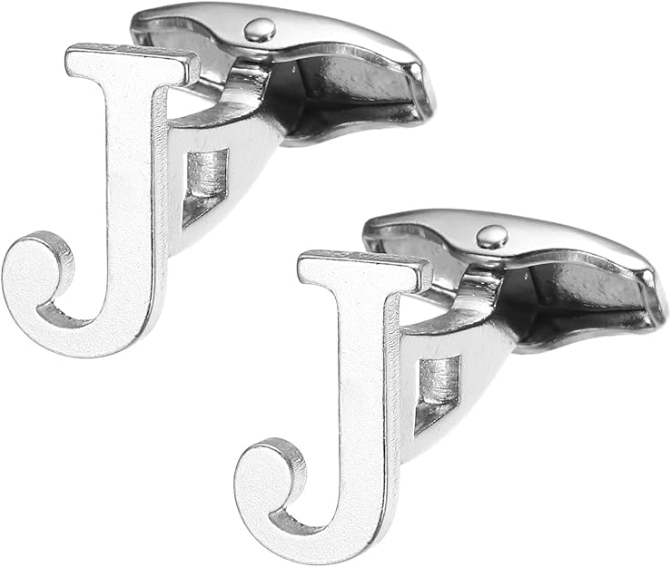 calixto J Alphabet Silver Cufflinks for Men | Initial Letter “J” Personalized Luxury Cuff Links | Premium Polished Metal Shirt, Coat & Blazer Cufflinks | Wedding, Office | Stylish Gift for Men | Set of 2-picture-33