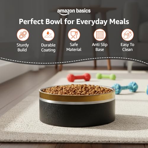 Image of Amazon Basics Premium Double Wall Pet Bowl for Dogs & Cats |Anti Slip Base | 2200 ml