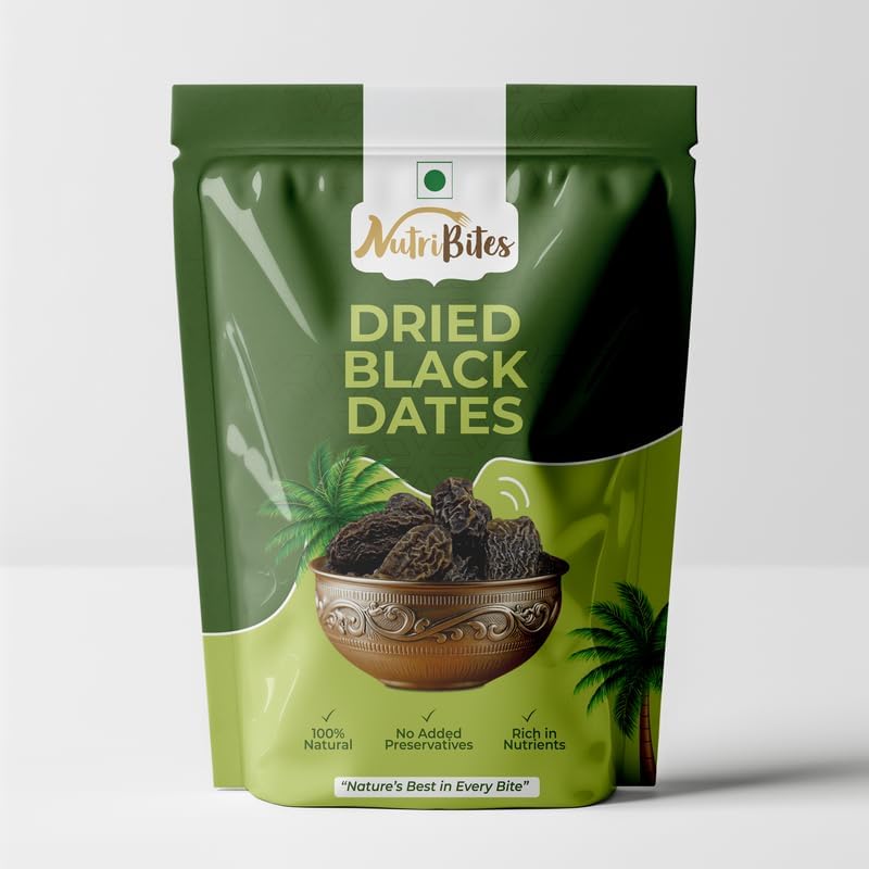 NutriBites Black Dry Dates 1kg | Sukha Khajoor | Premium Dry Chhuhara | Used in Mithai, Prasad, and Homemade Sweets |Dry F...