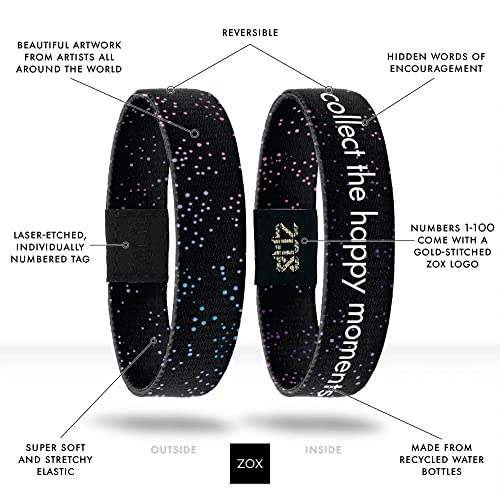 Zox Inspirational & Motivational Bracelet – Collect The Happy Moments – Uplifting Reversible Stretch Wristband With Positive Affirmations Made From Recycled Plastic – Encouragement Gifts For Men, Women & Kids - Medium #TOP2