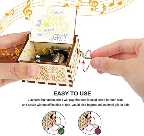 Wikay Wood Music Box You are My Sunshine Vintage Hand Crank Music Boxes Musical Box Gifts for Birthday/Christmas/Valentine's Day Home Decoration Crafts
