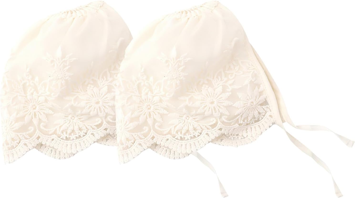 2pcs Girl Lace Bonnet Featuring Tie Closure for Baptisms Beige