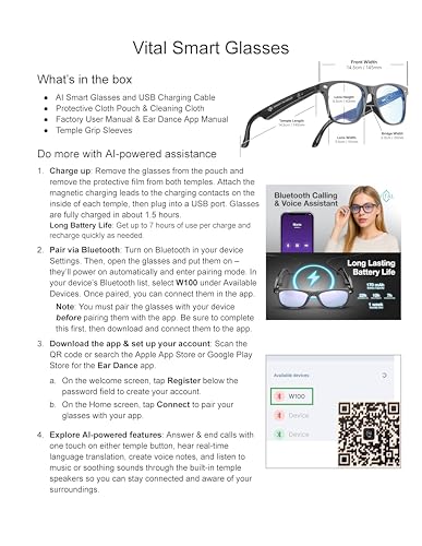 Vital Smart Glasses for Men AI Translation – Open-Ear Bluetooth 5.3 Audio, 164-Language Translator in Phone App Vital Smart Glasses for Women UV400 Blue-Light Blocker Voice-Assistant Eyewear AI Glass
