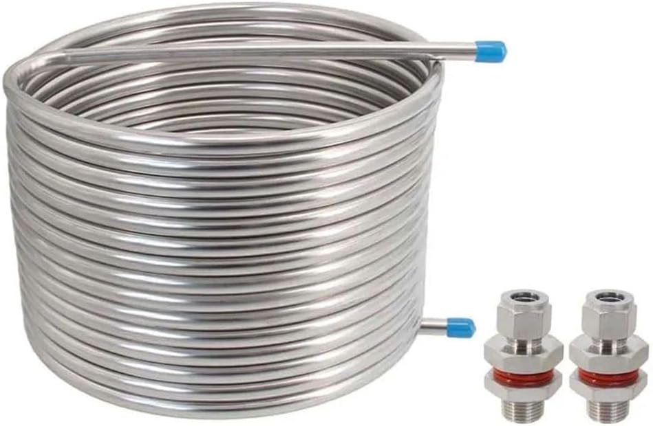 Chiller, 50ft(15.2M) Heat Exchange Recirculating Mash System(HERMS) Coil 10"/12" Diameter 1/2" OD Tubing 304SS Hot Liquor Tank Chiller Silver(10 inch,Weldless)