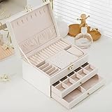 Amarme - Porta Joias Luxury 3 Camadas com Gavetas, Organizador Grande de Joias e Bijuterias, Caixa Porta-Jóias com Interior em Veludo, Organizador de Bijuterias (Branco)