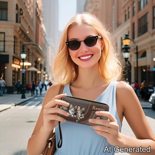 Image of Bulopur Custom Wallet with Name for Women Cute Cat RFID Wristlet Wallets Zip Around Cash Slim Compact Clutch Long Credit Card Holder PU Leather Handbags Gifts for Cat Owner