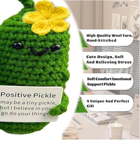 Leyiteng Emotional Support Pickle, Positive Pickle，Good Luck Gifts,Positive Pickle Mini Knitted Pickle Doll, Positive Gifts Funny Gifts Pocket Hug Knitted Wool Cucumber for Birthday — view 3