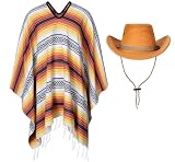 KAIPUTE Western Cowboy Costume Men's Cloak Hat for Adult Halloween Party Cosplay Yellow