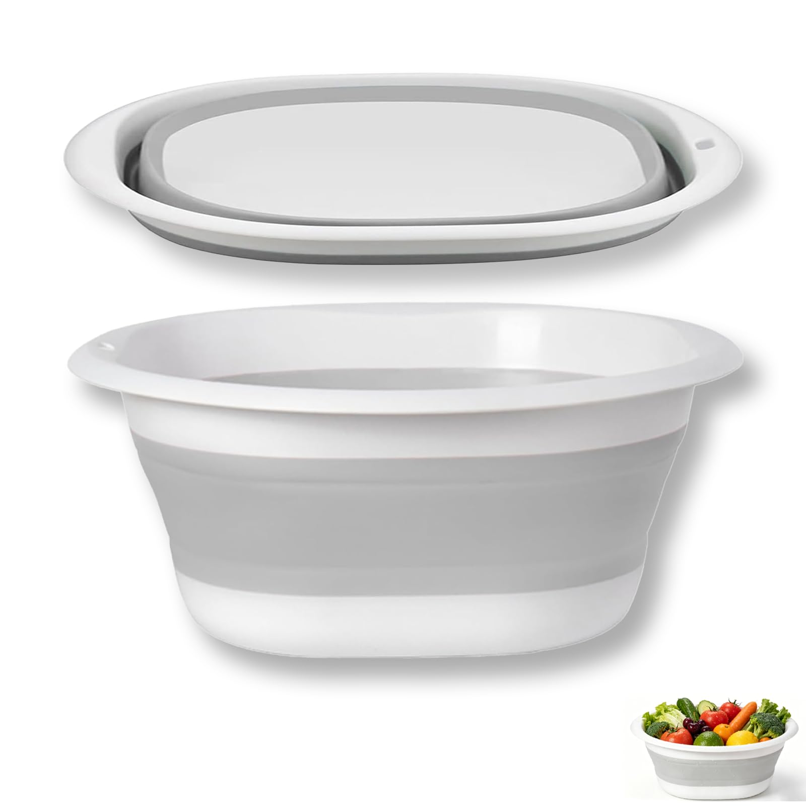 Collapsible Washing Up Bowl, Foldable Silicone Washing Bowl 3.5L Grey