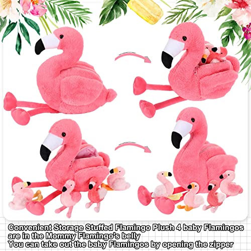 18 Inches Stuffed Animal Tummy Carrier With 4 Little Plush Flamingo Inside Its Zippered Tummy Pink Flamingo Cuddly Soft Toy Animals For Birthday Gifts Zoo Party Décor #TOP3