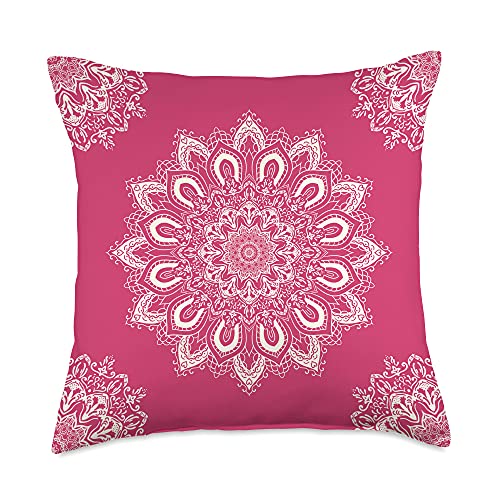 Boho Chic Hot Pink Mandala Throw Pillow