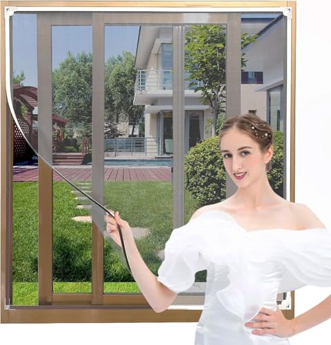 AMLOOPH Magnetic Window Fly Screens for Windows Nets to Keep Bugs Out Up to 120x130cm DIY Fly Bug Mosquito Net Window Mesh Insect Screen for Windows White PVC Frames Grey Fiberglass Window Screen