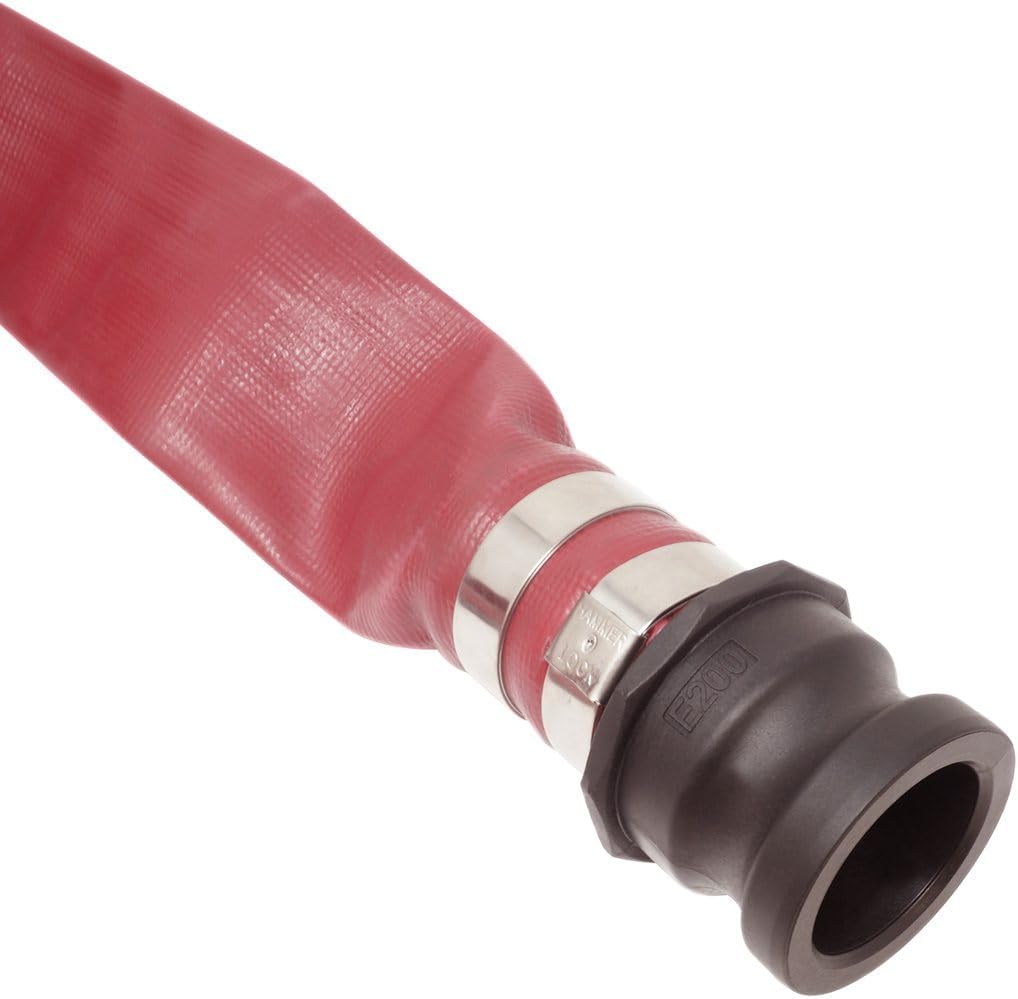 Gloxco 2" x 25′ Red Heavy Duty Lay Flat PVC Discharge Hose Assembly with Poly Cam and Groove C and E Fittings