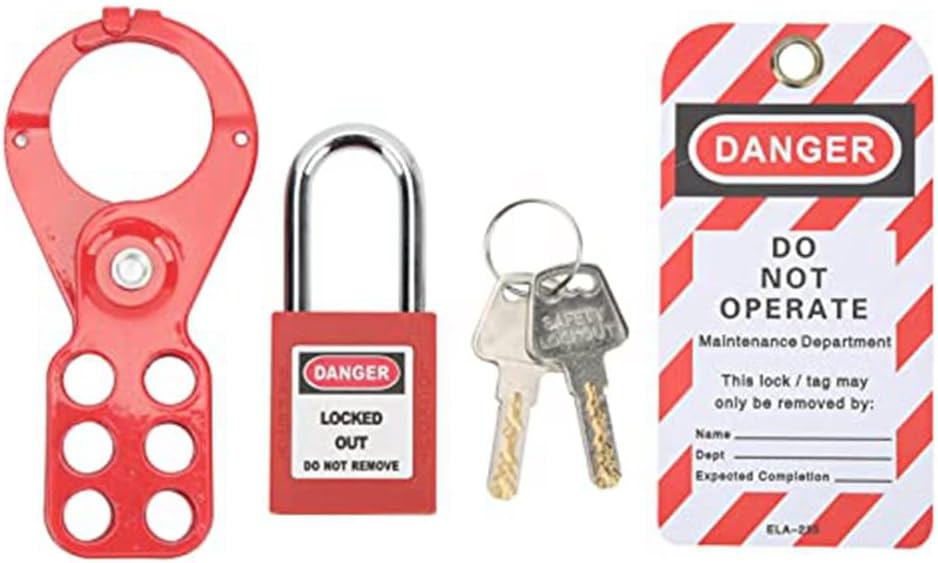 Padlocks Hasps Set, Lockout Tagout Kit Breaker Box Lock Keyed Hasp 6 Hole Design Security Tamper Proof for Industrial Equipment (1In/25mm Shackle)