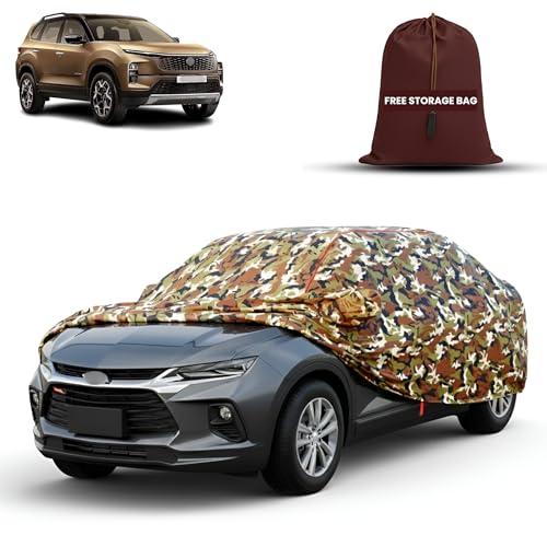 Image of MORNYRAY Car Cover for Tata Safari | Fully Waterproof Car Body Cover | with Mirror & Antenna Pocket | Dustproof, Windproof & Anti-Scratch Lining, Camouflage