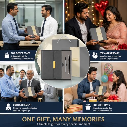Image of CAVALO - Be Unique Diary Gift Set with Pen | Premium Notebook with Pen & Extra Refill | 6 x 8 Inch, 240 Lined Pages, Undated | Ideal for Corporate Gifting, Office Use, Basic Use, Diwali & New Year Presents (Grey Line Diary Gift Set)