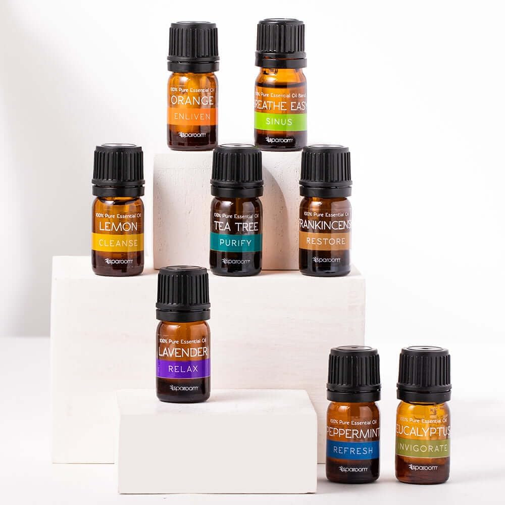 SpaRoom 100% Pure Essential Oils Set; Perfect for Aromatherapy, Diffusers, Humidifiers and Home Care, Gift Set of 8