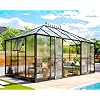 Jocisland 14x95x9 FT Polycarbonate Greenhouse 6 FT Wall Height Outdoor Aluminum Greenhouses with 2 Ventilation and Rain Gutter Double Doors with Hook Walk in Greenhouse for Backyard Garden