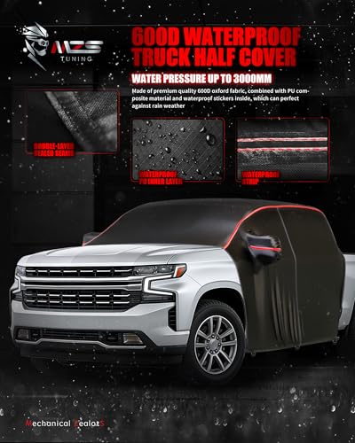 Image of MZS Cab Cover Compatible with Silverado Sierra 1500 Crew Cab 2015-2026, 600D Waterproof Truck Half Cover with Driver Door Zipper Antenna Hole, All Weather Rain Snow UV Protection Car Cab Covers