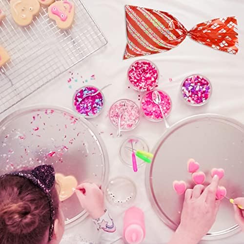 Aneco 100 Pack Red Cellophane Bags Plastic Candy Bags Gift Bags Goodie Bags with Twist Ties for Valentine, Birthday, Gift Cookie Snack Packing Party Favor Supplies