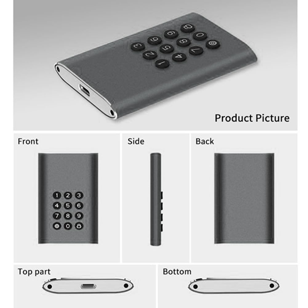 Disco Duro Externo PortáTil USB-C Caja de Disco Duro Cifrada Unidad de Estado SóLido Cifrada de 128 GB (Negro)