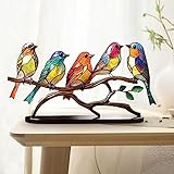 VNRGG 5 Birds on a Branch, Metal Desktop Decorations, Home Bird Decorations for Office, Window, Aviary, Garden, Gifts for Bird Lovers, Boxed Set.