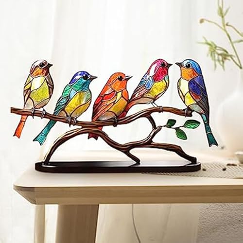 VNRGG 5 Birds on a Branch Metal Desktop Decor Set