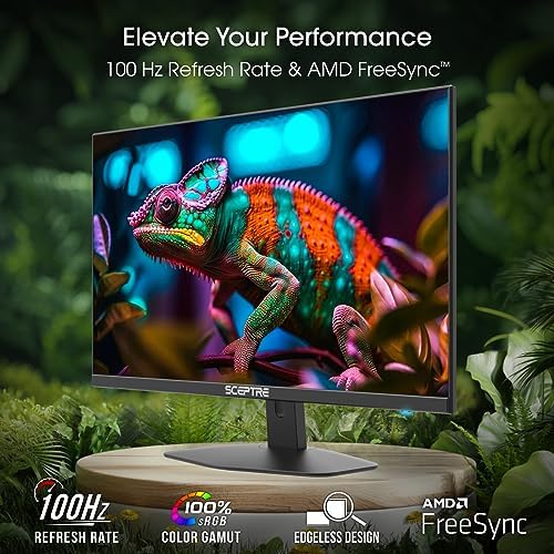 Sceptre 27-inch Prime Gaming Monitor 100Hz 1ms DisplayPort HDMI x2 100% sRGB AMD FreeSync Build-in Speakers, Eye Care Frameless Machine Black 2025 (E275W-FW100T Series)