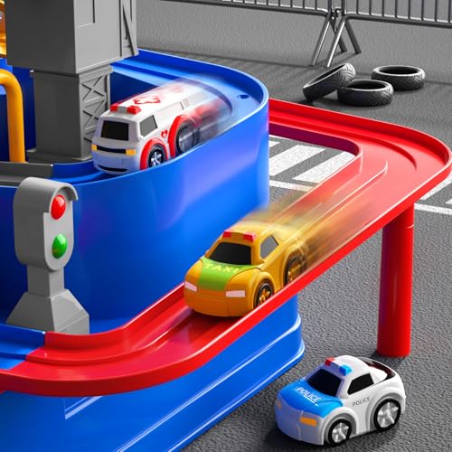KIZONLY Car Race Track for Kids Ages 3+, Kids Car Toys for 3 Year Old Boys, Race Track for Toddlers 3+, City with 3 Small Cars and Helicopter, Educational Birthday Gifts by KIZONLY - Image 2
