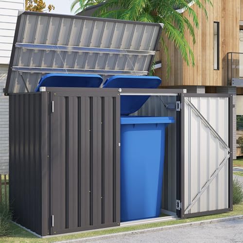 YODOLLA Outdoor Wheelie Bin Box with Gas Lift Grey 150.6 x 80 x 117.6 cm