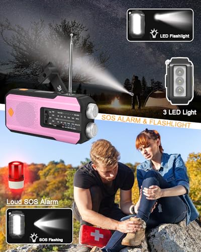 Rádio de Emergência WenBelle com 3 Lanternas LED, Rádio Meteorológico Portátil AM/FM/NOAA, Carregado