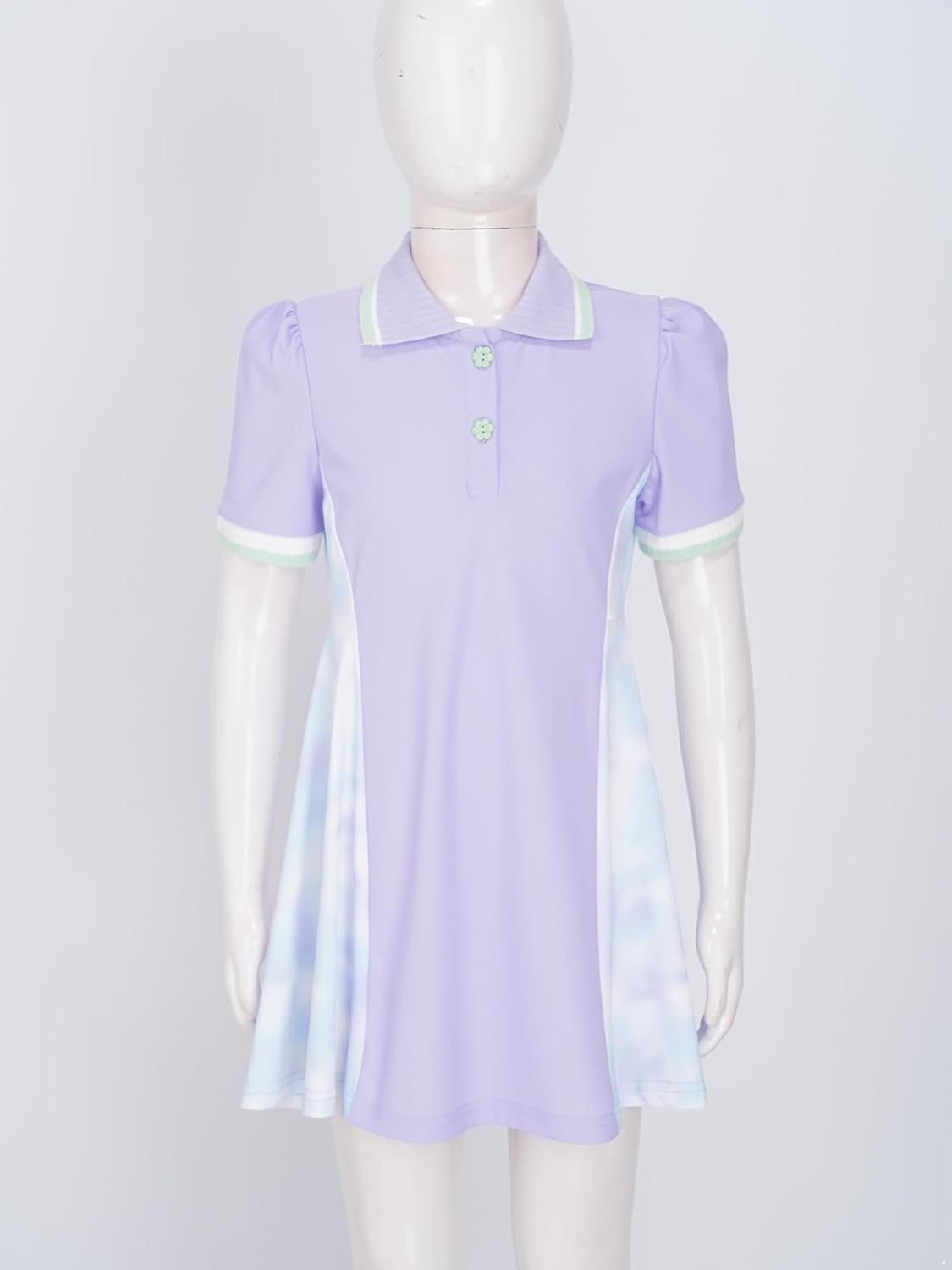 Girls Tennis Dress Exercise Wear Training Clothing | Cycling Garment,Playground Session,Vacation Wear,Stretchy Material,Breathable Fit,Striped Trim Collar,for Outdoor