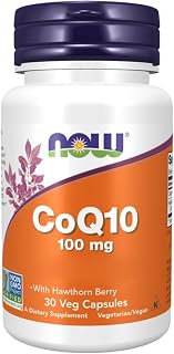 Now Foods, CoQ10 (Coenzima Q10), 100mg, con Espino Blanco, Alta Dosificación, 30 Cápsulas veganas, Testado en Laboratorio, Sin Gluten, Vegetariano, Si