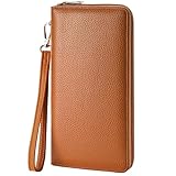 Chelmon Women's Vegan Leather Clutch Wallet with Zip, Hand Strap, Large Capacity