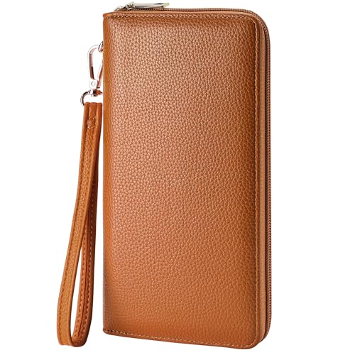 Chelmon Women's Vegan Leather Clutch Wallet with Zip, Hand Strap, Large Capacity