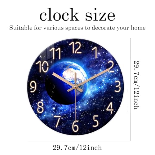 Image of XFM Blue Earth Glass Wall Clock for Living Room 12 Inch
