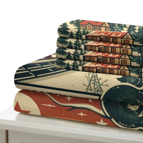 Parure de lit Noël vintage microfibre premium 200x200 cm imprimé 3D