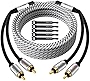 Elecan Premium RCA Cable 15 Ft (Hi-Fi Sound-16 AWG-Shielded) 2 RCA Male to 2 RCA Male Stereo Audio Cable, Gold Plated-Aluminum Alloy Shell-Pure Copper-Braided RCA Cord for Home Theater Speakers + Ties