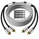 Elecan Premium RCA Cable 100 Ft (Hi-Fi Sound-16 AWG-Shielded) 2 RCA Male to 2 RCA Male Stereo Audio Cable, Gold Plated-Aluminum Alloy Shell-Pure Copper-Braided RCA Cord for Home Theater Speakers +Ties