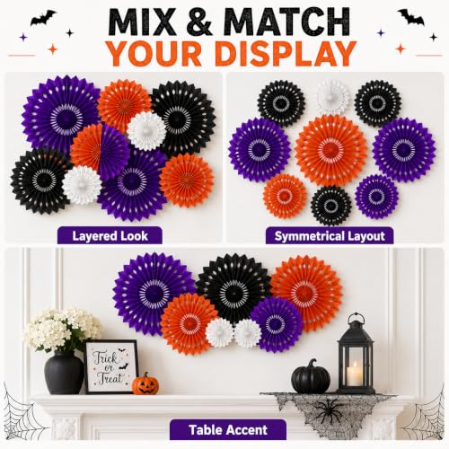 Image of Halloween Hanging Honeycomb Round Paper Fans Decoration Theme Tissue Paper Fan Garland for Shower Birthday Graduation Wedding Party Supplies 11 Count