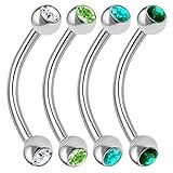 bodyjewellery 4 piercings de acero quirúrgico de 16 g y 12 mm, curvos, cristal, rook, daith, labio, cartílago, labio, puente, caracola, color, Vidrio, sin piedra