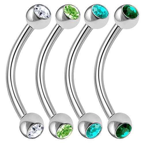 Bodyjewellery 4Pcs 16G 12Mm Surgical Steel Curved Barbell Lip Piercing Bridge Daith Conch Crystal Labret Cartilage Rook Earring Bqac #TOP19