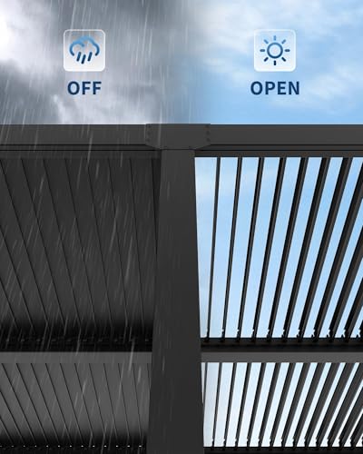 Image of 12X20 FT Louvered Pergola with Adjustable Roof, Integrated Drainage System, Easy Installation, Outdoor Pergola for Backyard, Garden, Poolside, Hardtop Gazebo